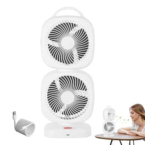 pequeños ventiladores de escritorio, ventilador personal USB, Ventilador de torre oscilante de doble cabezal, Ventilador de habitación pequeña con oscilación de 350 grados para mesa, camping, exterior