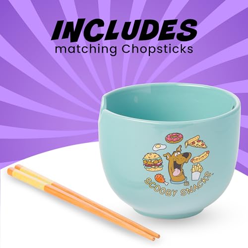 Silver Buffalo Scooby-Doo Scooby Snacks Ceramic Ramen Noodle Rice Bowl with Chopsticks, Microwave Safe, 20 Ounces