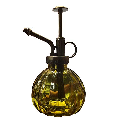 Weiquanji Glass Watering Can,Vintage Style Spritzer with Bronze Plastic Top Pump One Hand Watering Can Glass Spray Bottle Plant Mister (Green)