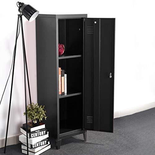 54\" Black Metal Locker Storage Cabinet 3 Shelves Office File Organizer with Lock Black - Thumbnail 7