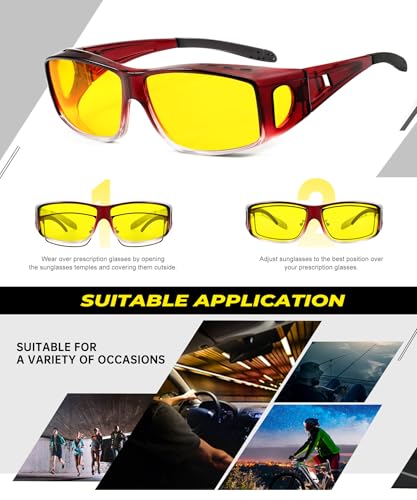 Image of Night Vision Glasses, Fit Over Glasses Mens Womens, Wrap Around Anti Glare HD Night Vision Lens for Night Driving