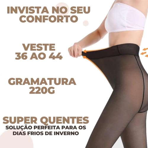 Meia Calça De Frio Lã Forrada Com Pelúcia Aveludada Translúcida Térmica Modeladora Inverno Com Pé Pr