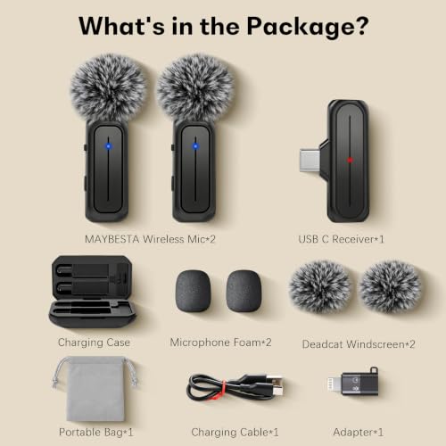 Image of MAYBESTA Wireless Mini Microphone for iPhone & Android Phone | Lapel Microphones with Charging Case, Clear Voice, Noise Cancelling, 2 Clip on Content Creator Mics for Tiktok YouTube Vlog