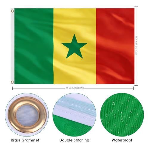Image of Ahfulife Senegal Flag 3x5 Ft for World Cup Decorations 2026, 1 Pc Large Senegalese National Flag for Outdoor Indoor, Double Sided with Brass Grommets for Independence Day, Party Street Decor