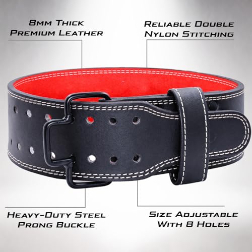 Image of Kobo Premium 8MM Weight Lifting Leather Prong Belt - Power Lifting Belt for Men & Women for Lower Back Support for Gym Workouts Deadlifts Squats Powerlifting - 4 Inch Wide (Medium)