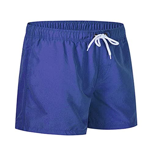 Mens Elastic Waist Swim Trunks Solid Volley Swimwear Bathing Suit Boardshort Drawstring Athletic Beach Shorts (Dark Blue,XX-Large)