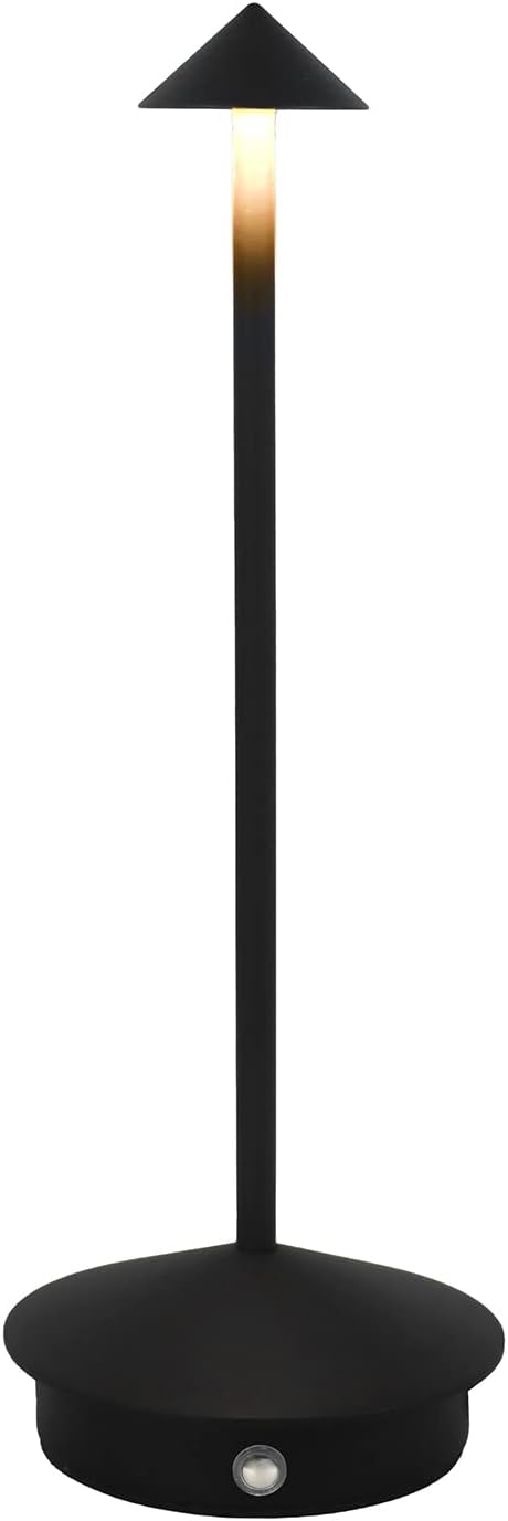 Cordless Table Lamp, Portable LED Touch 3 Levels Brightness Desk Lamp, Mordern Rechargeable Nightstand Lamp in Aluminum, Dimmable Table Light for Bars,Restaurant,Living Room. (Black)
