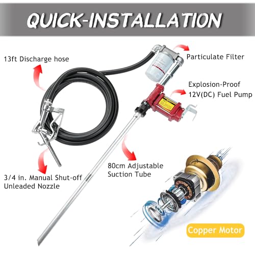Image of TRUPOW 12V DC 10GPM Self-priming Gasoline Diesel Oil Fuel Transfer Explosion-proof Pump Kit with with Particulate Filter and Nozzle for Gasoline Diesel Kerosene & More