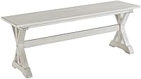 Boraam Jamestown Backless Farmhouse Dining Bench, Antique White - Solid Wood Frame, Seats 2