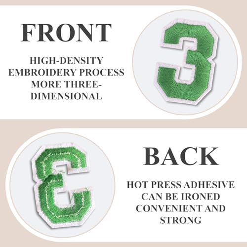 Number Iron On Patches, Numbers 0-9 Embroidery Applique Patch, DIY Decorative Heat Press Patches for Clothing Jeans Jackets Backpacks Hats (Green 50 Pcs)
