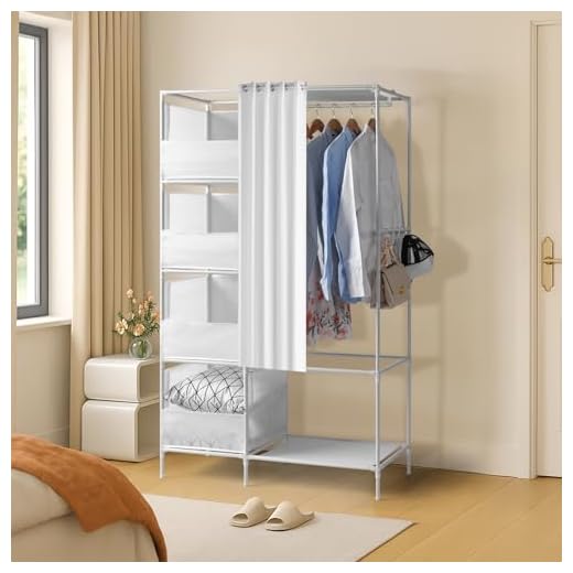 Bonnlo Armoire Tissu, Armoire avec Penderie et Étagères, Stable, Armoire de Rangement, 170 x 105 x 45 cm, Beaucoup de Rangement, Pliable, Blanc (170 x 105 x 45 cm - Blanc)