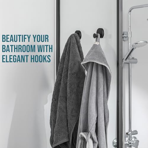 Image of TAILI 304 Stainless Steel Bathroom Suction Hooks for Towel, Bathrobe, Loofah, Patented Strong Suction Cup Holder, No Damage Hanging Glass Shower Wall Hook, Classic Round, 2 Pack, Black