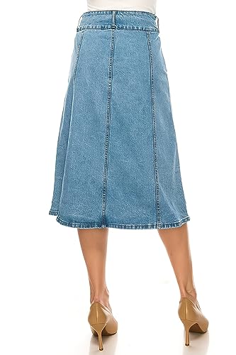 Fashion2Love Women's Juniors/Plus Size Calf - Length Stretch Denim A-Line Skirt (79113)3