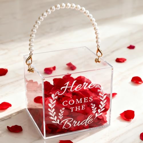 image for ARKSU Acrylic Flower Girl Basket with Pearl Handle, Clear Flower Girl 