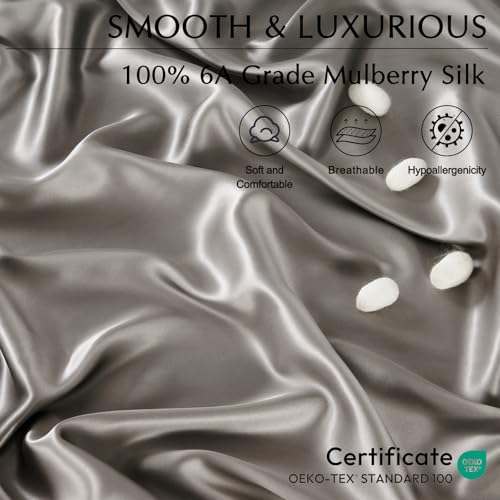 ZIMASILK 100% 19 Momme Mulberry Silk Fitted Sheet for Sleeping with Deep Pocket, Soft, Breathable & Hypoallergenic for Hair & Skin Care (Queen 60''x80''+16”, Gray) - Image 4
