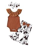 puseky Cow Print Bell Bottoms Outfits 0-3 Months Newborn Infant Baby Girl Lace Collar Romper Bodysui