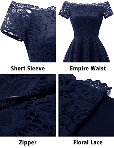 Dressystar Women's Lace Cocktail Dress Hi-Lo Off Shoulder Bridesmaid Swing Formal Party Dress 0042 Navy M #TOP3