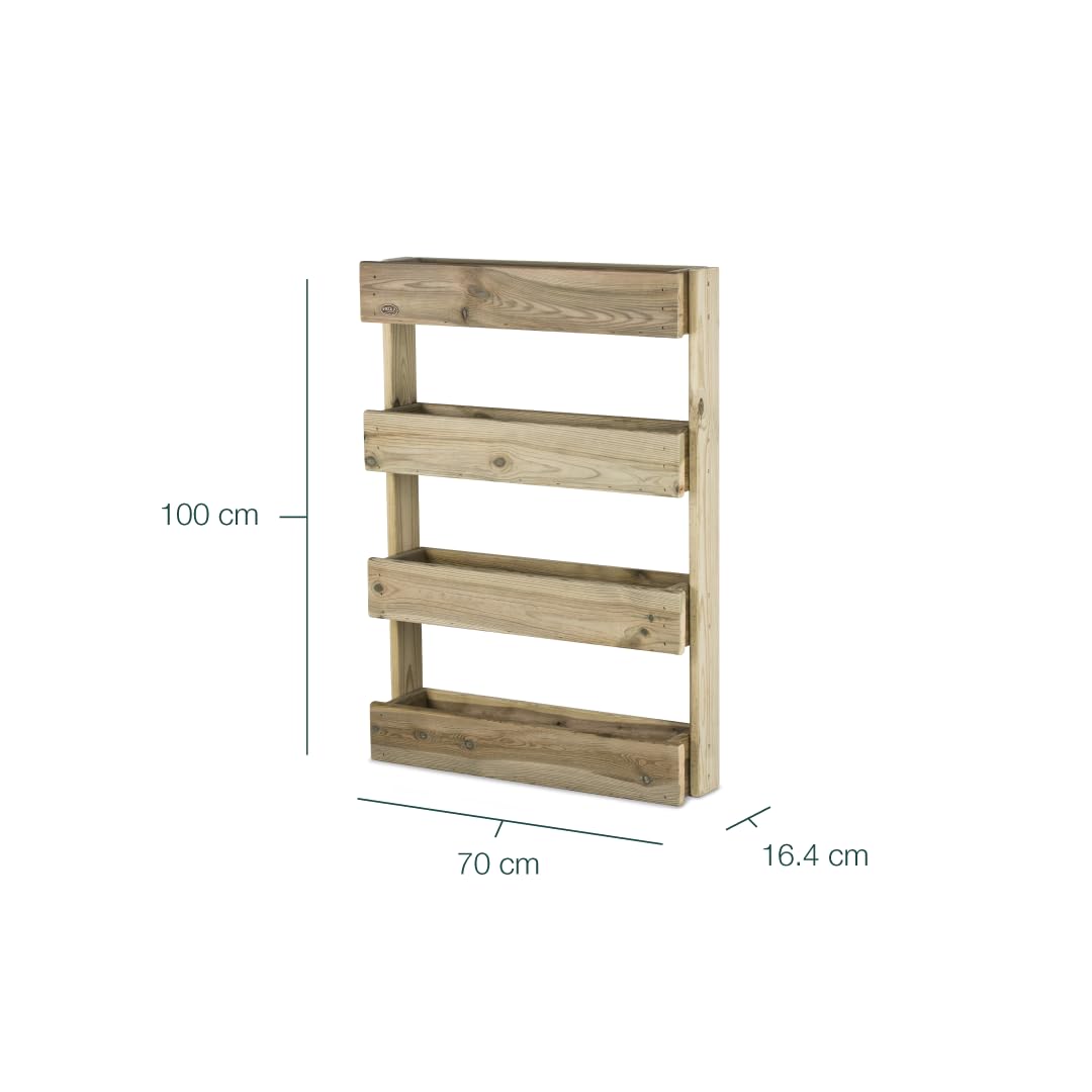 Hortalia Huerto Urbano - Jardín Vertical de Madera - Protección Autoclave Nivel IV - Stand Line (4 Bandejas, Pared)