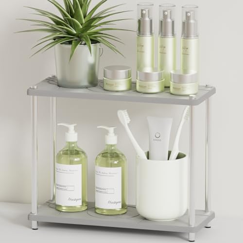 Diatomite Bathroom Tray,Stone Bathroom Organizers and Storage,Water Absorbing 2-Tier Bathroom Organizer,Anti-Slip Vanity Tray,11