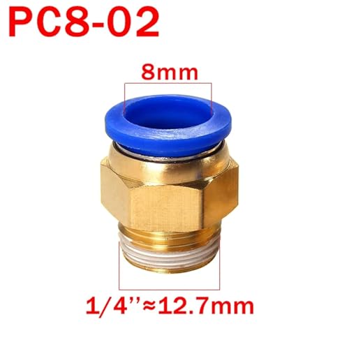 Conector neumático PC 8mm rosca 1/4 racor rápido para manguera de poliuretano 3