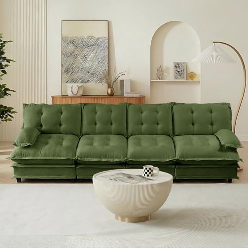 Image of 139 inch Sectional Sleeper Sofa, Modular Deep Seat Couches for Living Room Apartment, Flexible Module Combination Cloud Sofa with Spring Support, Easy Assembly, Dark Green