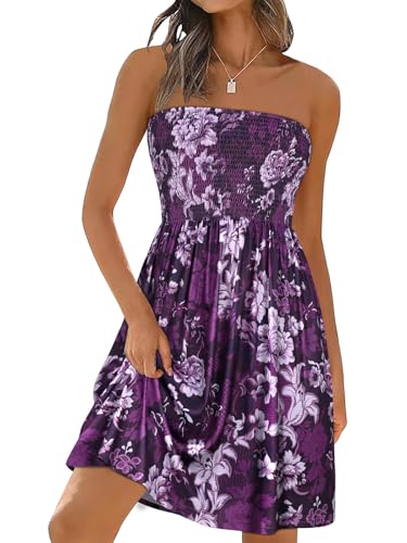 Image of elescat Summer Dresses for Women 2026 Strapless Casual Beach Cover Ups Tube Top Sundress