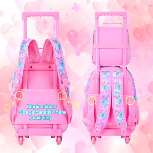 Image of CCJPX 3PCS Rolling Backpack for Girls,Kids Backpacks with Roller Wheels and Lunch Box, Wheeled Bookbag for Toddler Elementary School