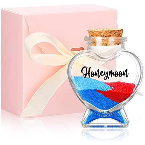 Zopeal Wedding Gift Honeymoon Keepsake Jar Heart Bottle for Couple Valentine Day Decor with Pink Gift Box for Newlywed Bridal Shower Sweet Married Present Anniversary Souvenir, No Sand Included Cover