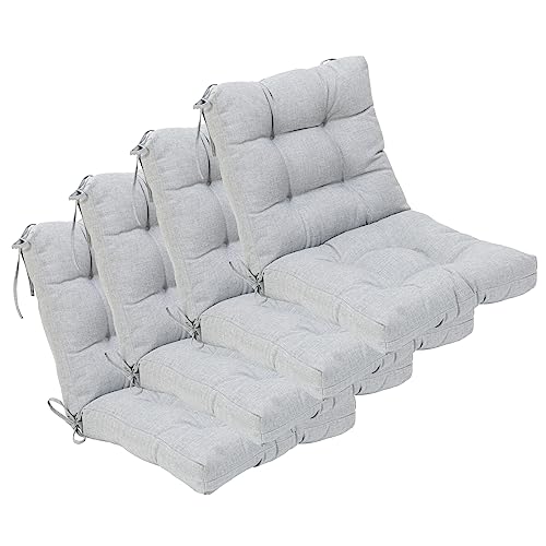 Image of QILLOWAY Outdoor Chair Cushion for Patio Furniture, Waterproof Patio Cushions Set of 4 with Ties, Fade Resistant Replacement Pads for Outdoor Rocking Chairs,Gray,White