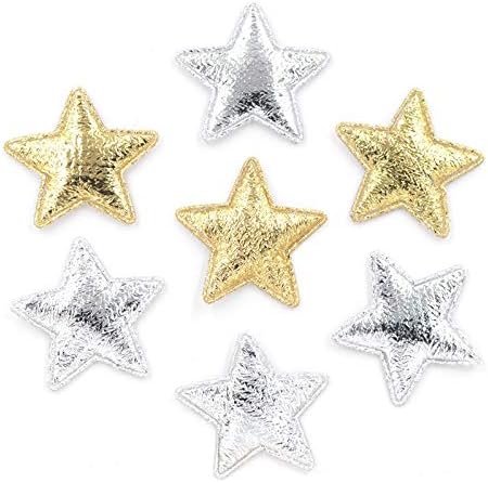 Patches 100Pcs Gold Silver Star Shape Applique Cloth Padded Patches for DIY Craft Clothes Hairpin Wedding Decoration 25mm Clothing Repair Decoration Patches(Multicolor)