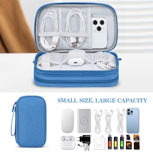 Image of FYY Electronic Organizer, Travel Cable Organizer Bag Pouch Electronic Accessories Carry Case Portable Waterproof Double Layers Storage Bag for Cable, Cord, Charger, Phone, Earphone, Medium Size, Cyan
