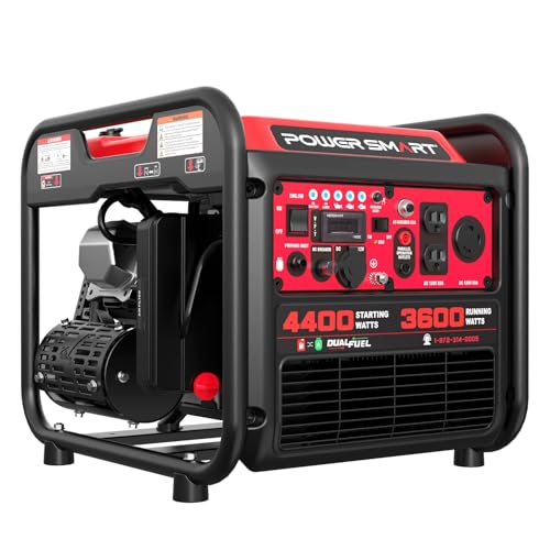 4400-Watt Dual Fuel Portable Inverter Generator, PowerSmart Gas Powered, CO-Sensor, Lightweight & Quiet for Home Use and Emergency Backup, Camping, EPA Compliant