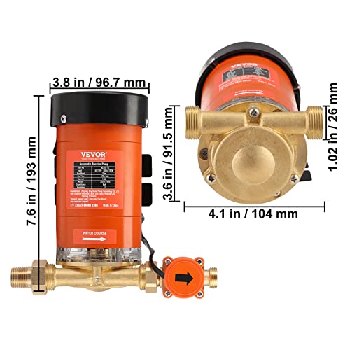 Vevor 120W Water Pressure Booster Pump, 110V Ac,396 Gph 21.75 Psi Household Home Automatic Pressure Booster Pump, Max Flow 25 L/Min Shower Booster Pump With Water Flow Switch, For Whole House Shower #TOP7
