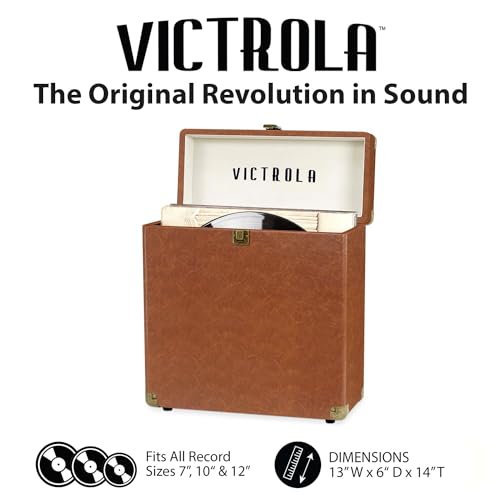 Image of Victrola Collector - Vinyl Record Storage Case, Holds 30+ LPs - Brown | Vinyl record storage case, holds 30+ LPs (33 /45 /78), corner guards, heavy-duty hinges, dust and scratch protection