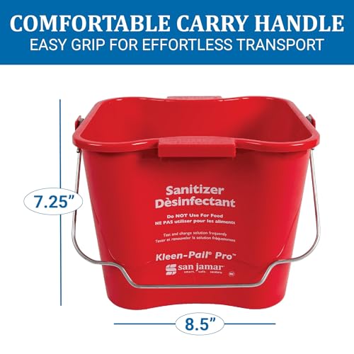 Image of San Jamar Kleen-Pail Pro, Bucket with Handle for Cleaning Products in Commercial and Home Setting, 6 Qts, 12 Count, Red
