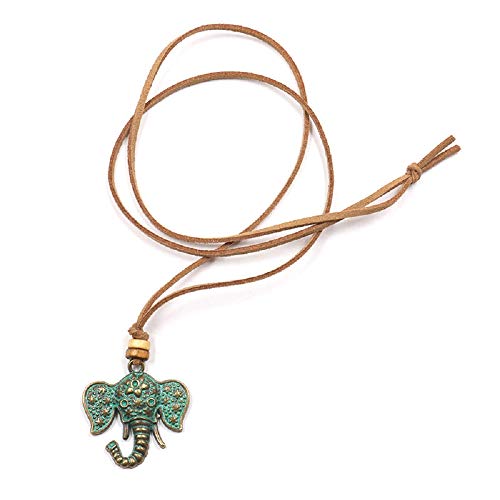 Wcysin Women Girls Antique Vintage Necklace Carved Elephant Charm Pendant Chain Jewelry Silver