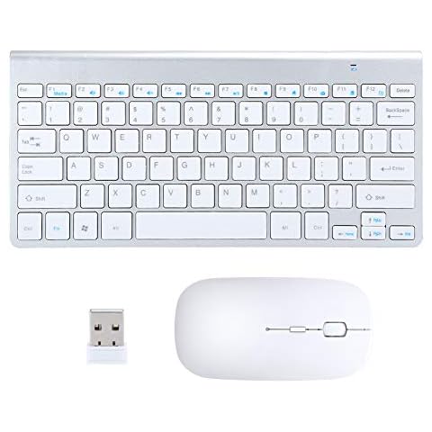 SunshineFace 2.4G Wireless Keyboard, Portable Ultra‑Thin Keyboard Mouse Set for Desktop Laptop Computer(Silver Gray) Cover