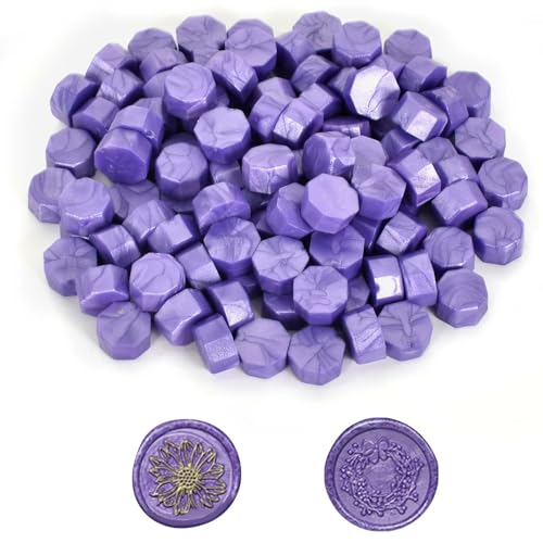 100 Piezas Cuentas de Sello de Cera, Cera para Sellos de Lacre Púrpura, Perlas de Cera para Lacrar Octogonales, para Sellos de Cera, Cartas, Sobres, Tarjetas, Manualidades, Envoltura de Regalos