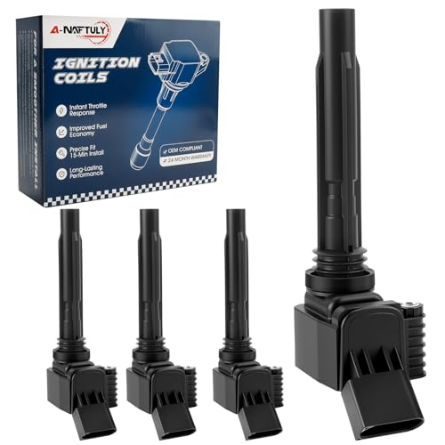 Ignition Coils 4 Pack Fits for 1.8 2.0 Volkswagen VW Passat Jetta GTI Golf Beetle Tiguan Audi A3 A4 1.8L 2.0L L4 2014 2015 2016 2017 2018 2019 Coil Packs, Replaces UF765 GN10632