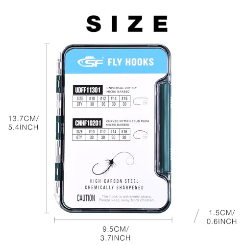 Image of SF 10# 12# 14# 16# Fly Tying Hooks Kit Assortment Micro Barbed High Carbon Steel Standard Dry Curved Nymph Scud Pupa Fly Fishing Hook 240Pcs with Waterproof Magnetic Hook Box