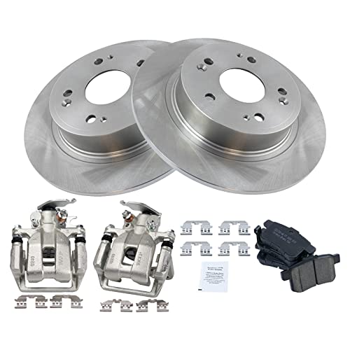 Image of TRQ Rear Brake Pad and Rotor Set Ceramic Solid Rotors Calipers | For 2013-2017 Honda Accord