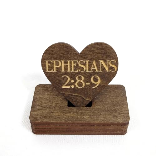 Image of Biblical Affirmation Wood Cutouts | 72 Unique Laser Engraved Wood Hearts with Bible Verse Passages | Includes Desktop Affirmation Holder | Daily Religious Prayer Gift