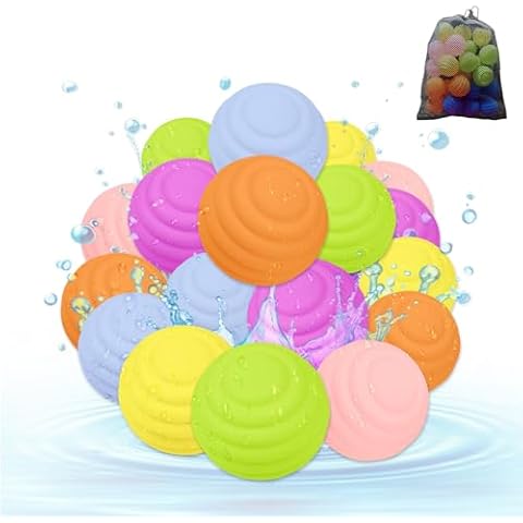 Feilifan Reusable Water Balloons 18 Pack, Single-handed Self-Sealing Quick Fill, Bee Nest Splash Balls with Mesh Storage Bag, for Pool Kid Teen Outdoor Party Summer Water Bombs Beach Balls 6 Color Cover