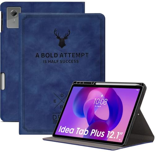 Image of Robustrion Cover for Lenovo Idea Tab Plus 12.1 inch Cover Case with [Pencil Holder], Deer Flip Cover Case for Lenovo Idea Tab Plus Tablet Cover [Auto Sleep Wake Support] - Blue