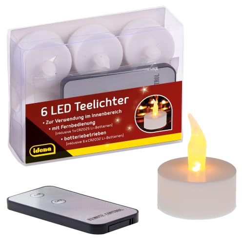 Idena 38204 - Velas de té eléctricas LED, 6 unidades, con luz parpadeante y mando a distancia,...