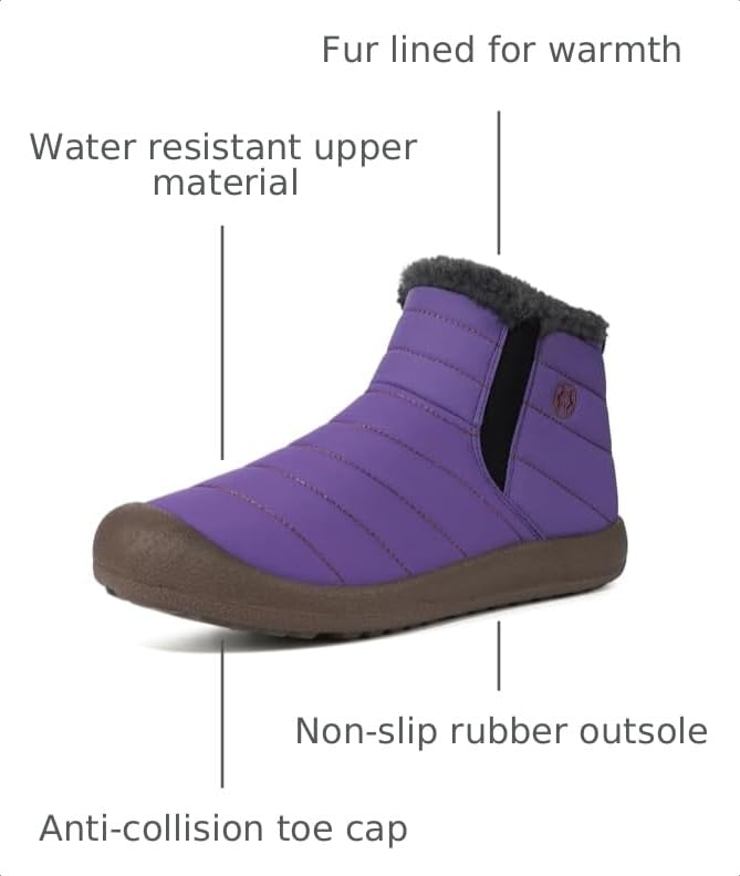 Image of Eagsouni Womens Mens Snow Boots Winter Slip On Shoes | Unisex Warm Fur Lined Slip-On House Shoes,Rubber Sole,Anti Slip,Water Resistant,Comfortable,Indoor Outdoor Daily Walking