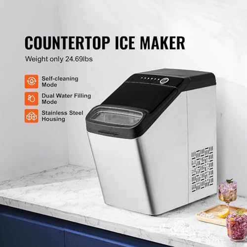 Máquina fabricadora de hielo, máquina portátil para hacer hielo en encimera con función de autolimpieza, incluye cuchara y canasta para hielo, relleno de agua de 2 formas, máquina para hielo independiente o para encimera miniatura 3