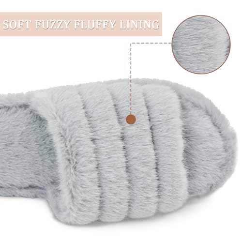 Rosoz Women's Soft Plush Fuzzy Slippers Memory Foam Anti-Skid Sole House Shoes Indoor Outdoor Open Toe Sandals2