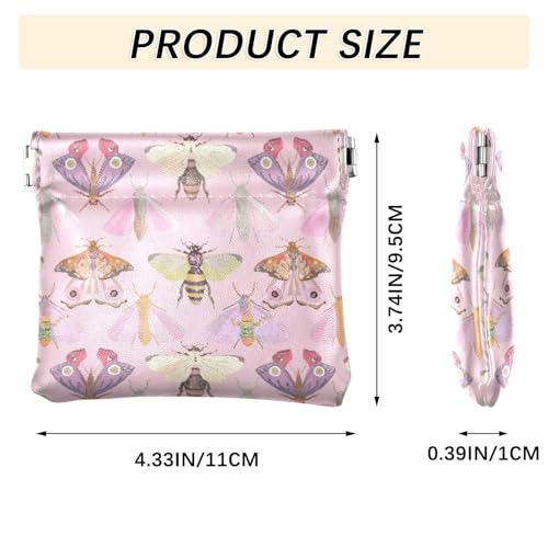 Cartoon Moths Pink Coin Purse Leather Pouch Change Purse, Squeeze Coin Pouch for Cards, Keys & Lipsticks, Unisex3