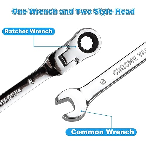 ABuff 3 Pack 8mm Flexible Head Ratcheting Wrench, Ratcheting Box Wrench Set with 5° Movement and 72 Teeth 12 Point for Projects with Tight Space